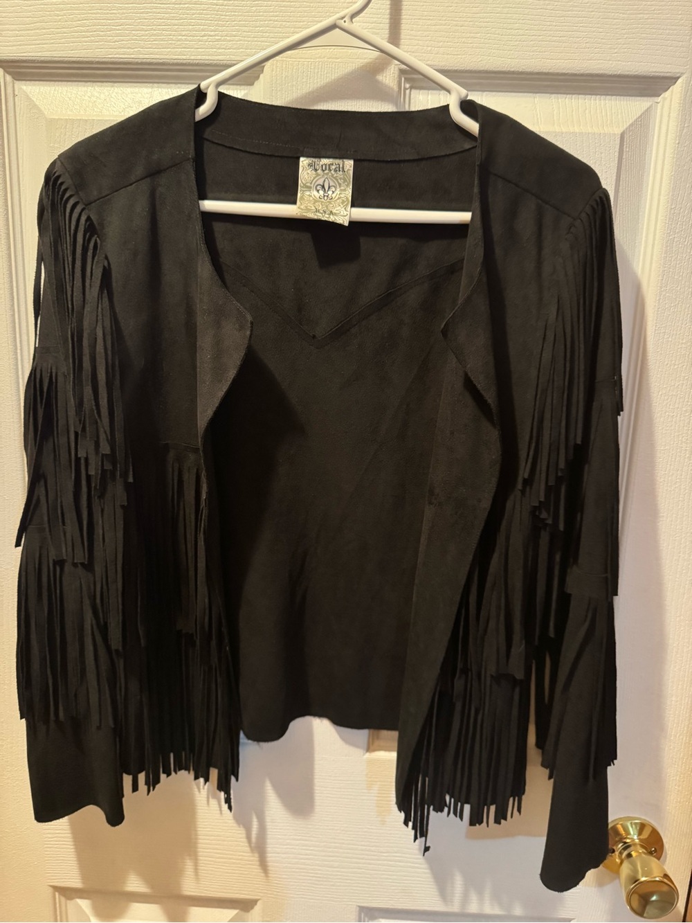 Fringe Suede Open Front Jacket - Black